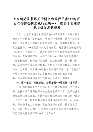 X乡镇X委书记关于树立和践行正确政绩观的研讨心得体会