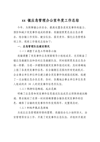XX镇应急管理办公室年度工作总结