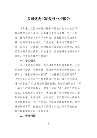 乡镇党委书记党性分析报告