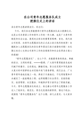 在公司青年志愿服务队成立授旗仪式上的讲话