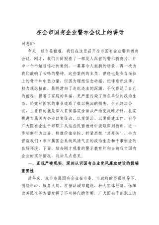 在全市国有企业警示会议上的讲话