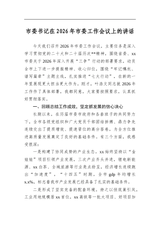 市委书记在2026年市委工作会议上的讲话