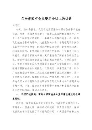 在全市国有企业警示会议上的讲话