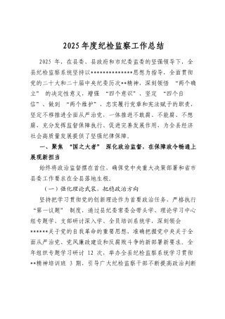 2025年度纪检监察工作总结