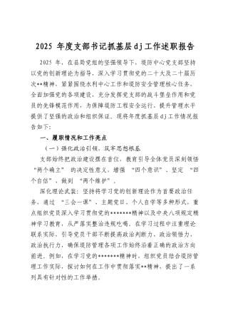 2025年度支部书记抓基层党建工作述职报告