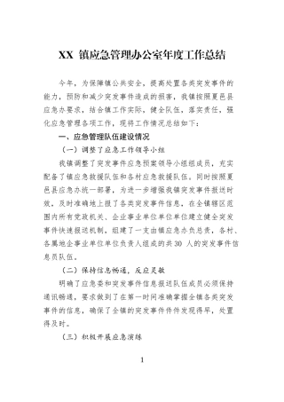 XX+镇应急管理办公室年度工作总结