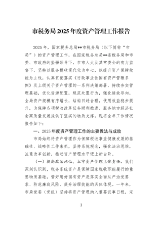 市税务局2025年度资产管理工作报告