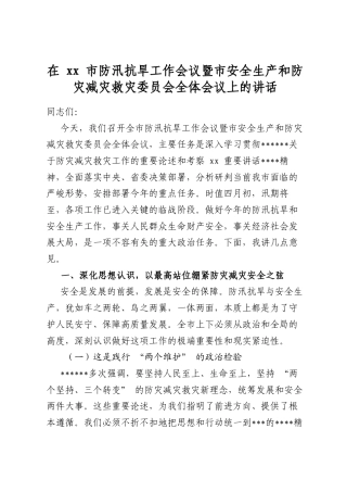在市防汛抗旱工作会议暨市安全生产和防灾减灾救灾委员会全体会议上的讲话