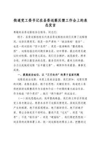 街道党工委书记在县委巡察反馈工作会上的表态发言