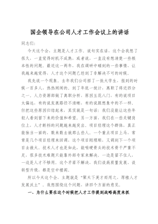 国企领导在公司人才工作会议上的讲话