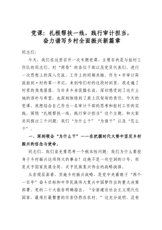 党课：扎根帮扶一线，践行审计担当，奋力谱写乡村全面振兴新篇章