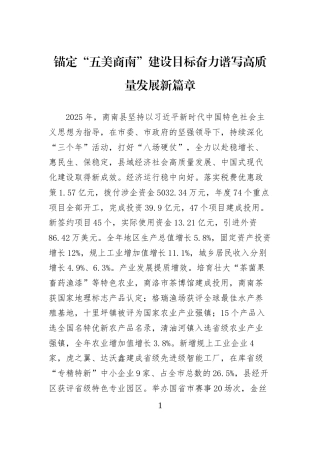 锚定“五美商南”建设目标奋力谱写高质量发展新篇章
