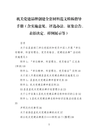 机关党建品牌创建全套材料范文模板指导手册（含实施意见、评选办法、征集公告、表彰决定、样例展示等）