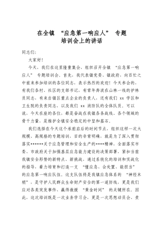 在全镇“应急第一响应人”专题培训会上的讲话