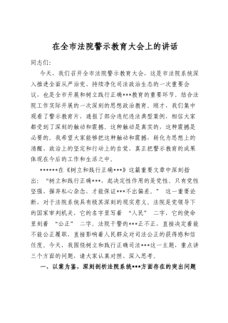 在全市法院警示教育大会上的讲话