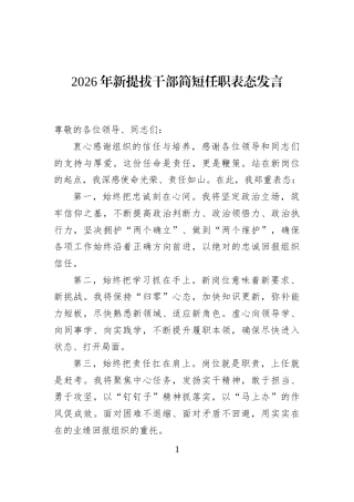 2026年新提拔干部简短任职表态发言