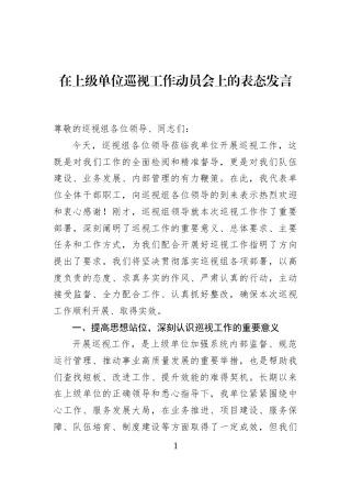 在上级单位巡视工作动员会上的表态发言