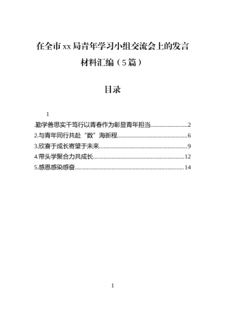 在全市xx局青年学习小组交流会上的发言材料汇编（5篇）