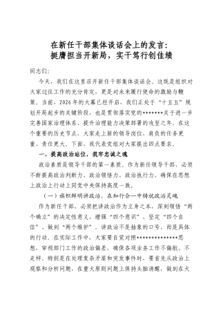 在新任干部集体谈话会上的发言：挺膺担当开新局，实干笃行创佳绩