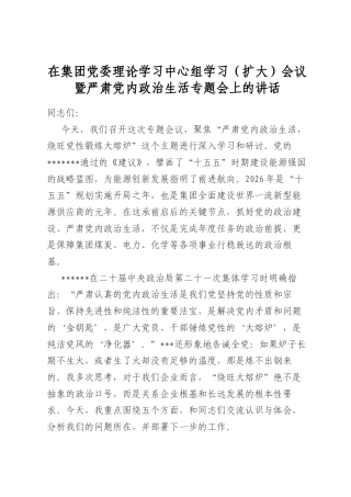 在集团党委理论学习中心组学习（扩大）会议暨严肃党内政治生活专题会上的讲话