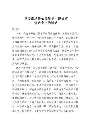 市委组织部长在领导干部任前谈话会上的讲话