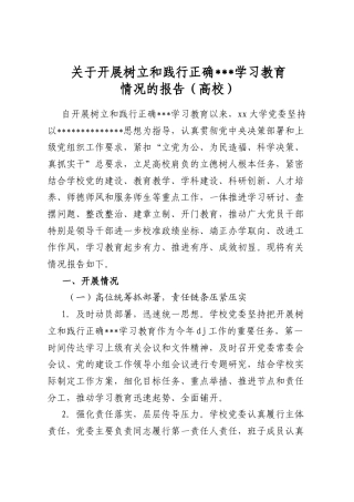 关于开展树立和践行正确政绩观学习教育情况的报告（高校）
