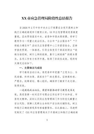 XX市应急管理局阶段性总结报告
