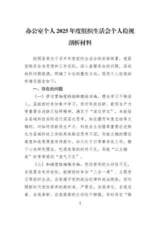 办公室个人2025年度组织生活会个人检视剖析材料