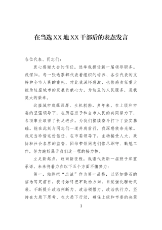 在当选XX地XX干部后的表态发言