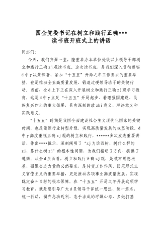 国企党委书记在树立和践行正确政绩观读书班开班式上的讲话
