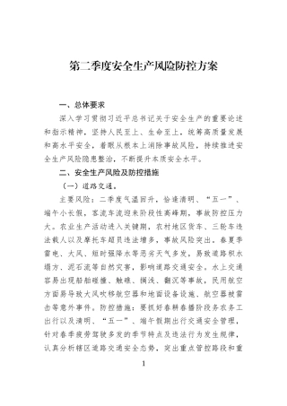 第二季度安全生产风险防控方案