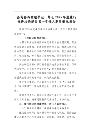 县商务局党组书记、局长2025年度履行推进法治建设第一责任人职责情况报告