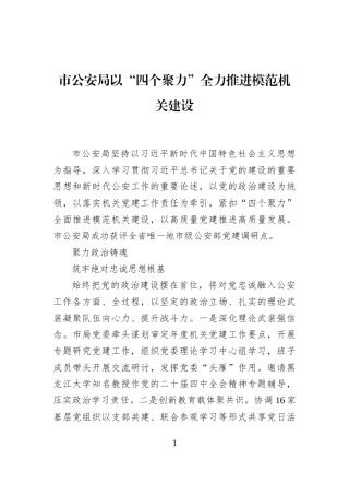 市公安局以“四个聚力”全力推进模范机关建设