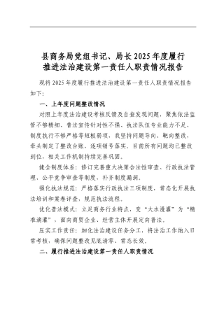 县商务局党组书记、局长2025年度履行推进法治建设第一责任人职责情况报告
