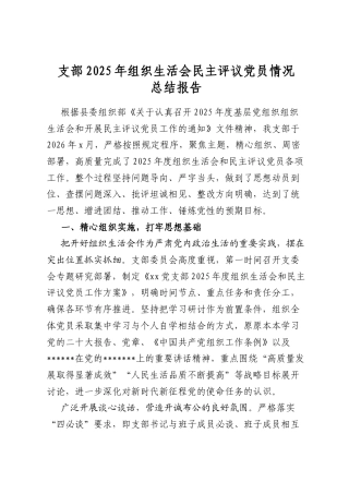 支部2025年组织生活会民主评议党员情况总结报告