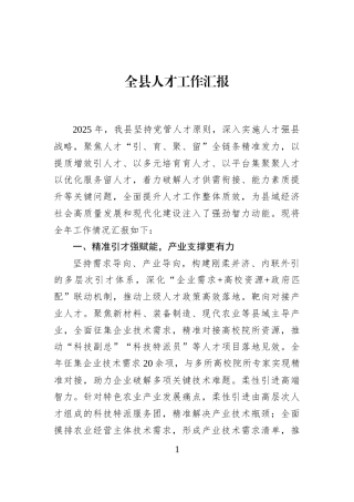 全县人才工作汇报