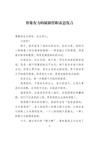 形象有力的履新任职表态发言