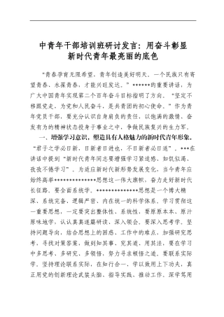 中青年干部培训班研讨发言：用奋斗彰显新时代青年最亮丽的底色