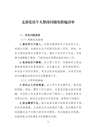 支部党员个人整改问题及措施清单