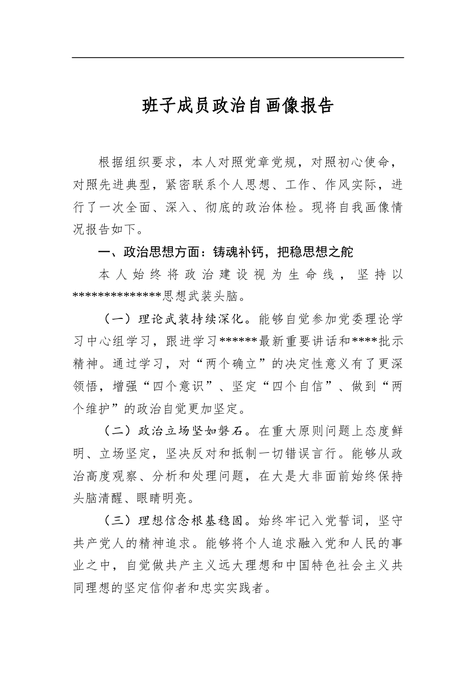 班子成员政治自画像报告_第1页