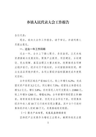 乡镇人民代表大会工作报告