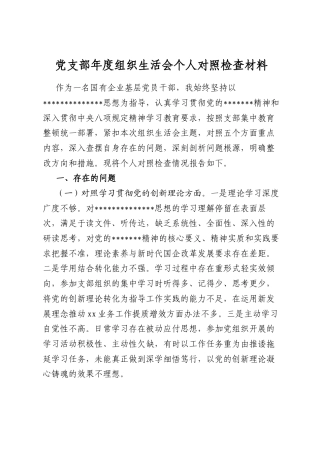 党支部年度组织生活会个人对照检查材料