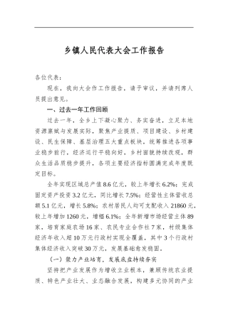 乡镇人民代表大会工作报告