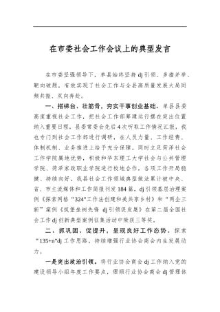 在市委社会工作会议上的典型发言