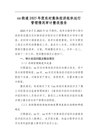 街道2025年度农村集体经济组织运行管理情况审计整改报告