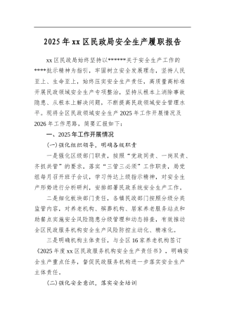 2025年区民政局安全生产履职报告