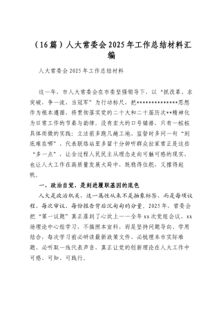 人大常委会2025年工作总结材料汇编（16篇）