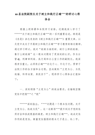 县法院副院长关于树立和践行正确政绩观的研讨心得体会