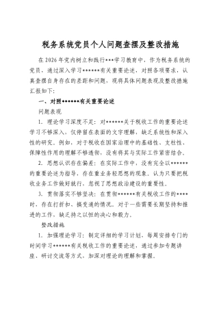 税务系统党员个人问题查摆及整改措施