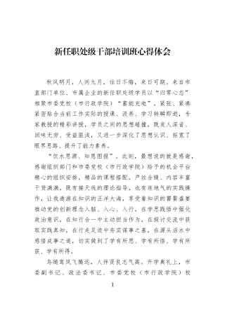 新任职处级干部培训班心得体会